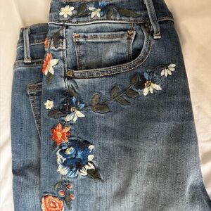 Embroidered Floral Blue Jeans